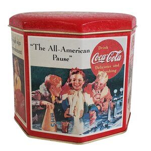 Vintage Coca-Cola Octagon Tin Classic 1950s Artwork 5.5" Collectible Storage